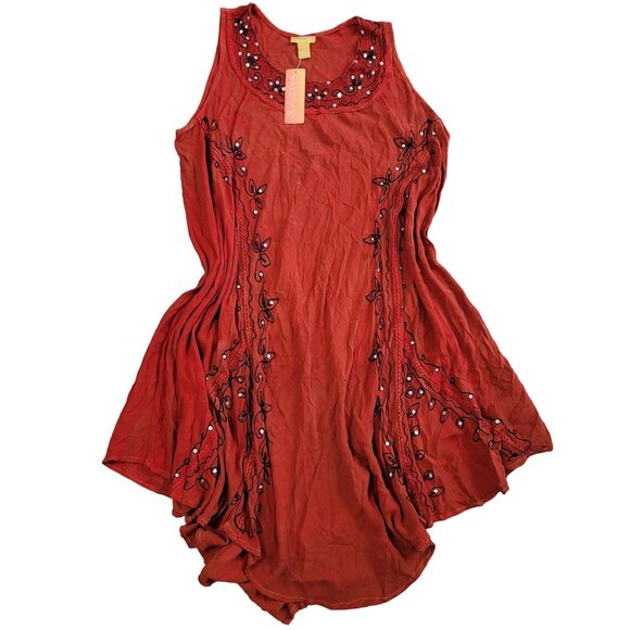 Kloz Lyne NWT beaded embroidered tank top tunic dress orange blach dye size 2x - Picture 1 of 8